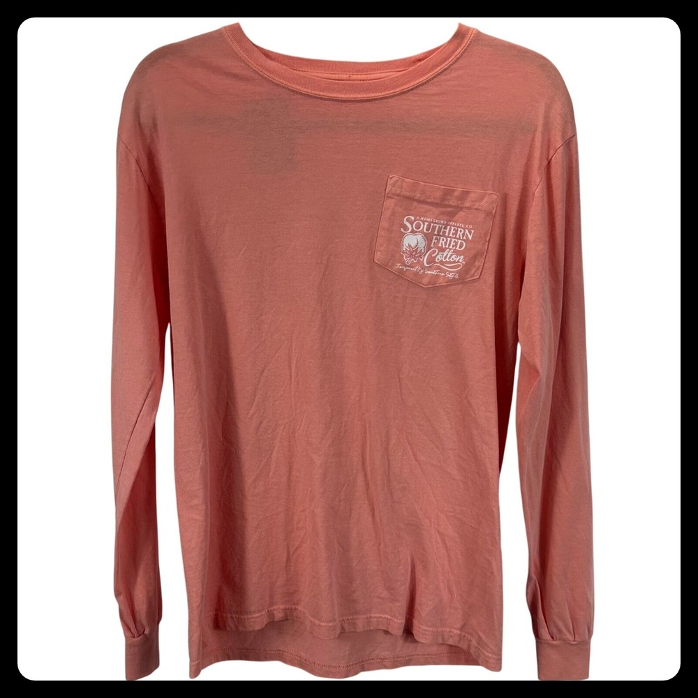 Southern Fried Cotton Shirt Womens Small Pink Long Sleeve Cow Graphic Tee